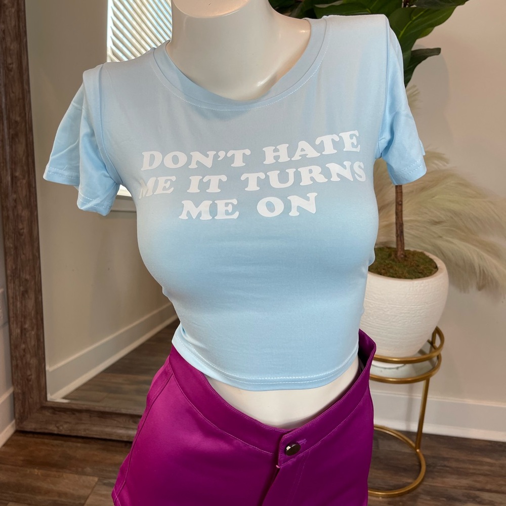 Light Blue Graphic Crop Top
